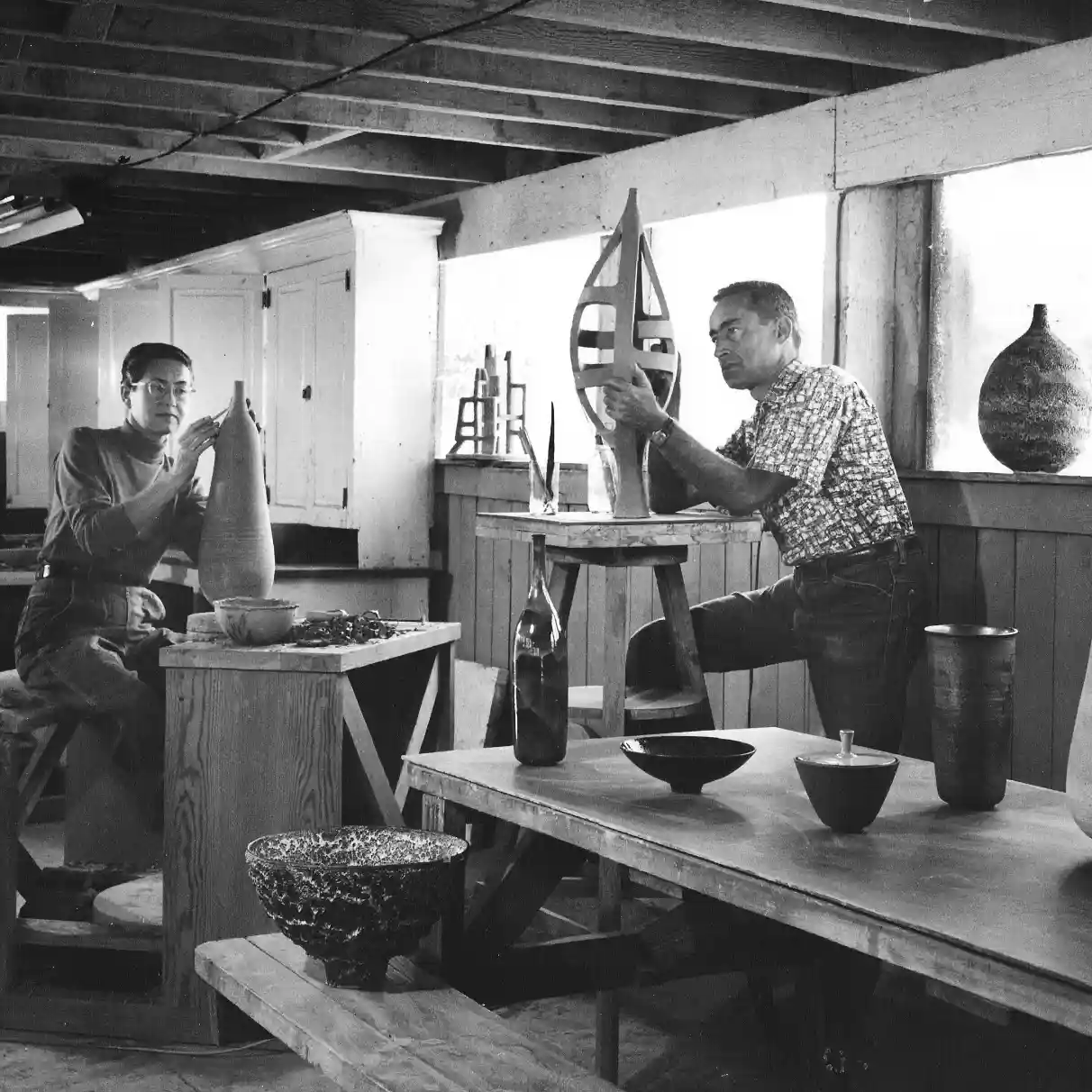Gertrud and Otto working in studio